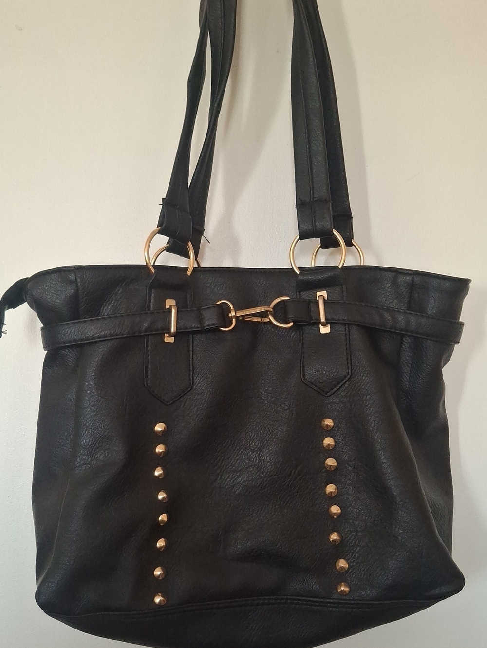 Black Women's Leather Tote with Gold Hardware